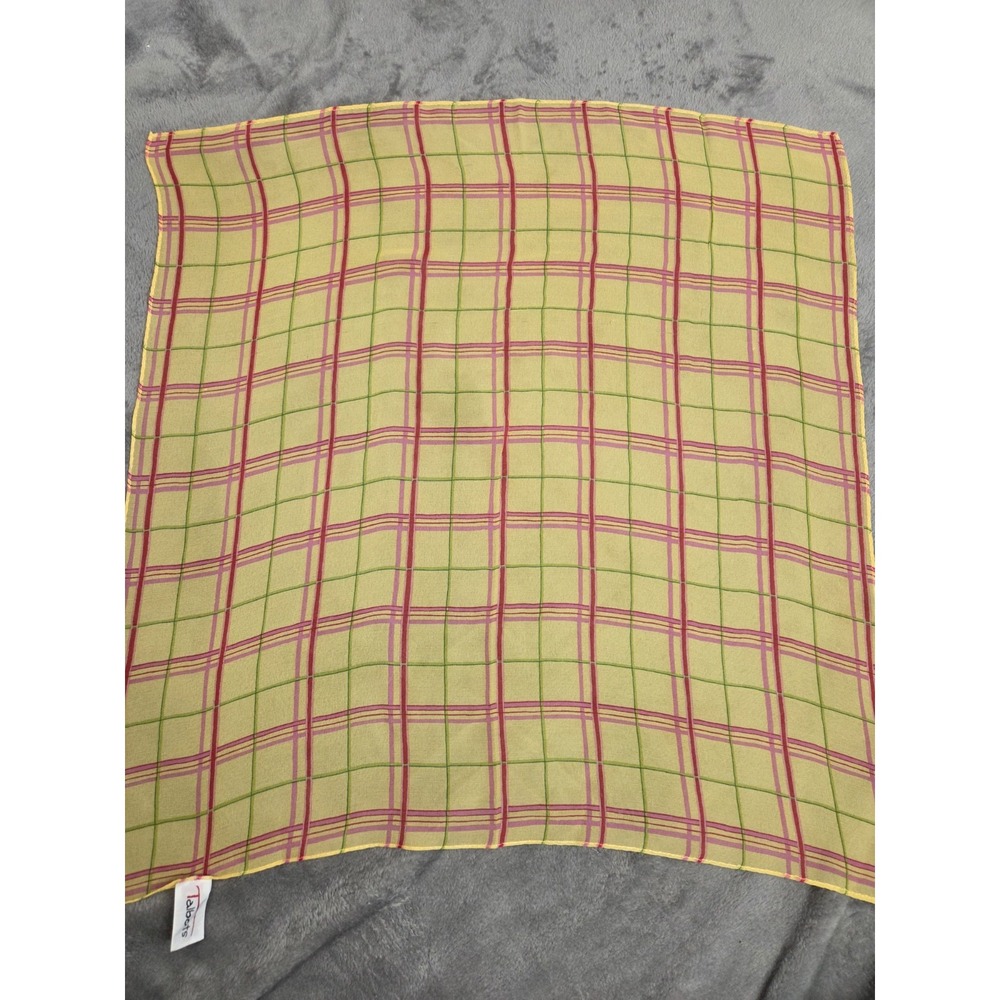 Vintage Talbots Silk Scarf Plaid Pink‎ Green Yellow 21" Some Flaws